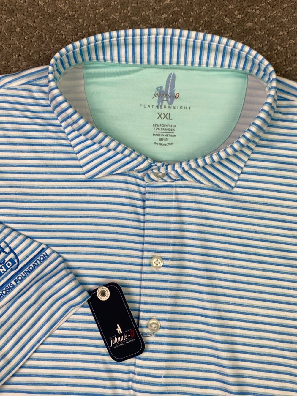 johnnie-O Warwick Featherweight Performance Polo Shirt Men XXL Blue White Stripe